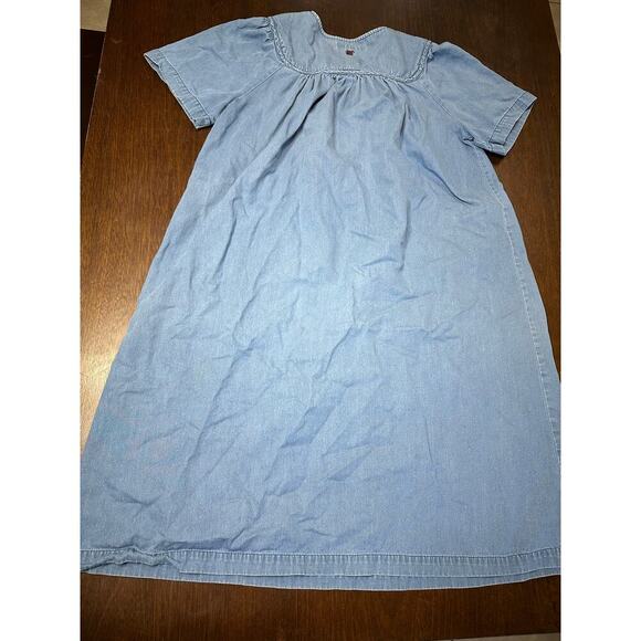 Go Softly Patio Denim Floral Embroidered Dress Women L Grandma Grunge Comfy Flaw - Picture 3 of 10